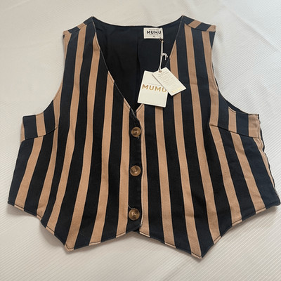 NWT Show Me Your Mumu Vicky Vest Black Brown Stripe Size XL New