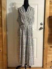 Calvin Klein Striped Sleeveless Top Wrap Maxi White, Navy & Pale Pink Sz 16 NWT