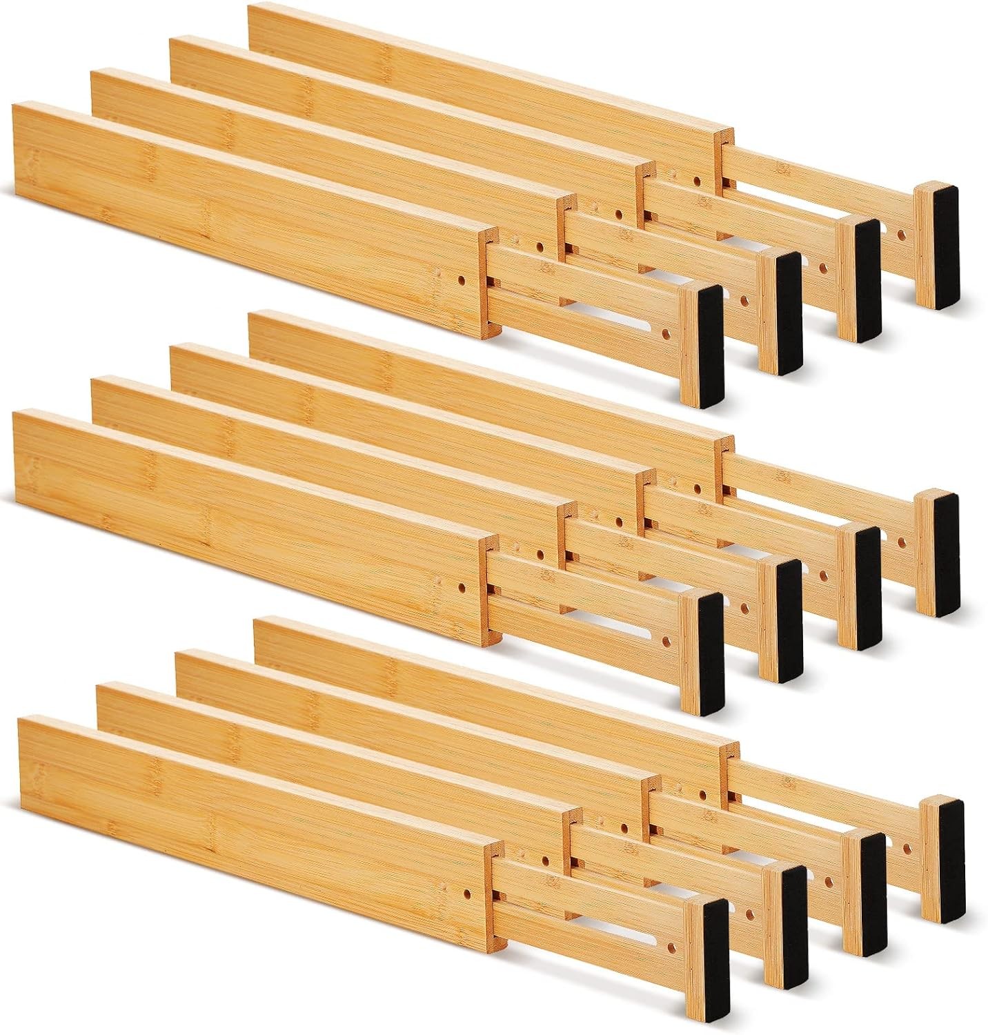 Sawysine 12-Pack Bamboo Drawer Dividers 17x2.4 Inches Natural Organizer Trays