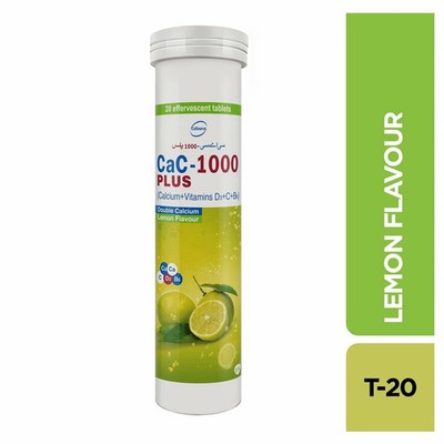 CaC-1000 PLUS Effervescent Tablet (Calcium+ Vitamins D3+C+B6) - lemon- 20 T