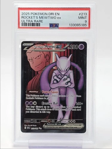 TEAM ROCKET'S MEWTWO EX 2025 POKEMON RIVALS ULTRA RARE 213/182 PSA 9 Q4023