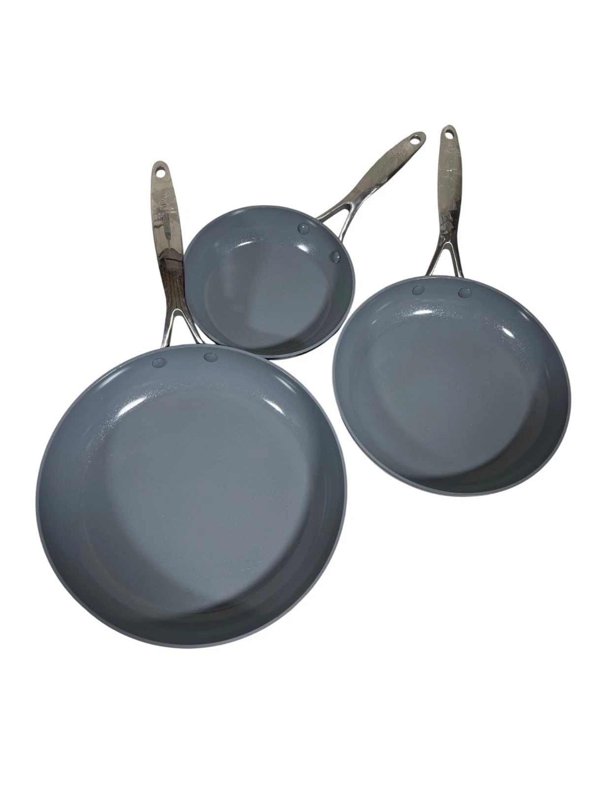 Greenpan Magneto 3-Piece Non-Stick Ceramic Fry Pan Set Induction Safe Gray & Sil