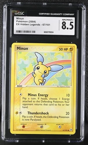 2004 Pokemon Ex Hidden Legends Minun 67/101 CGC 8.5 not PSA or holo, super clean