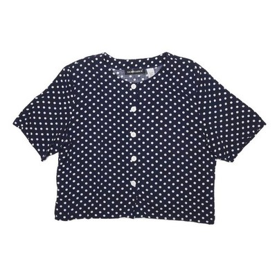SAG HARBOR Damen Blau Weiß Gepunktetes Button Shirt Kurzarm L Rayon Oberteil