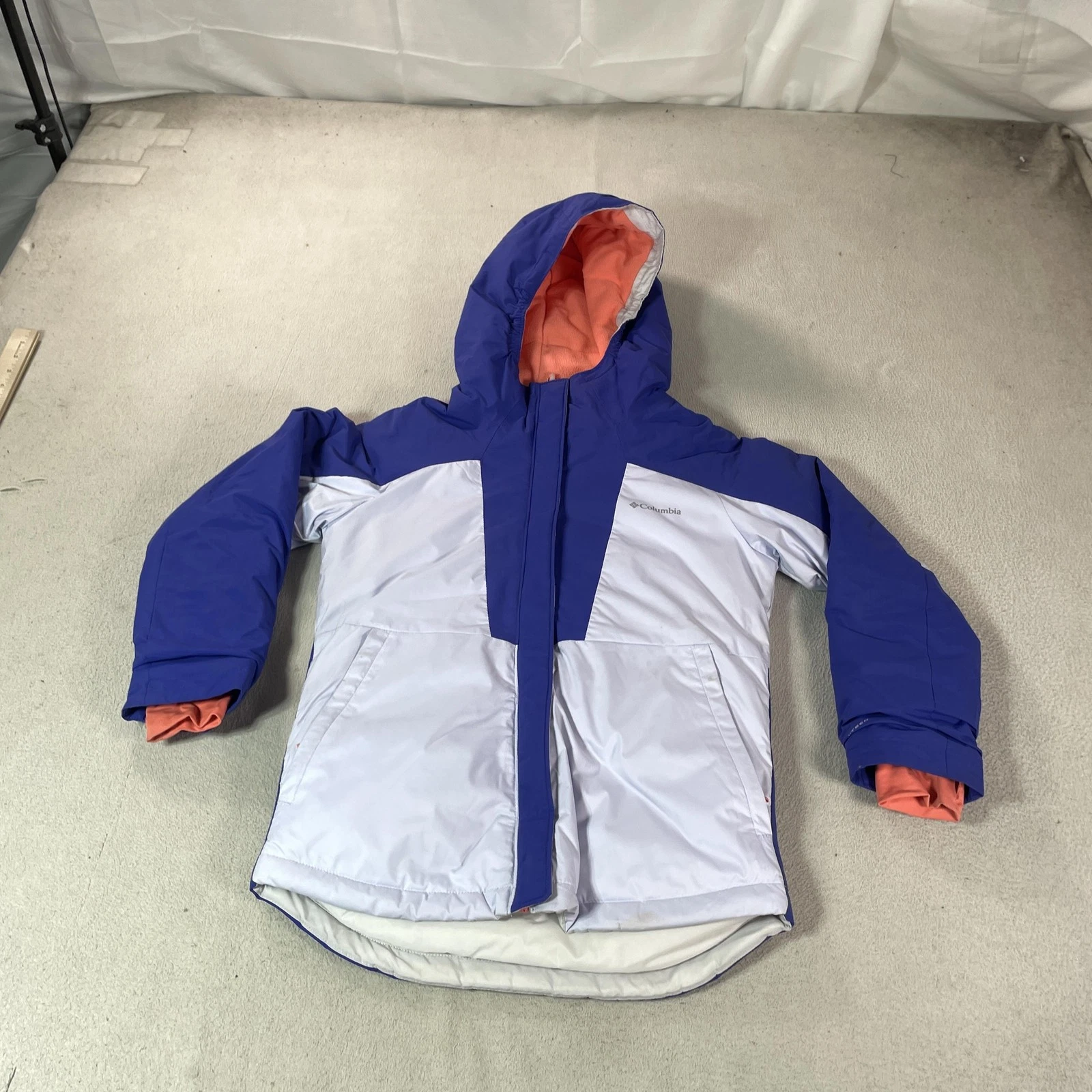 Columbia Jacket Youth Medium Blue Ski Hooded Omni-Heat Insulated Winter Coat