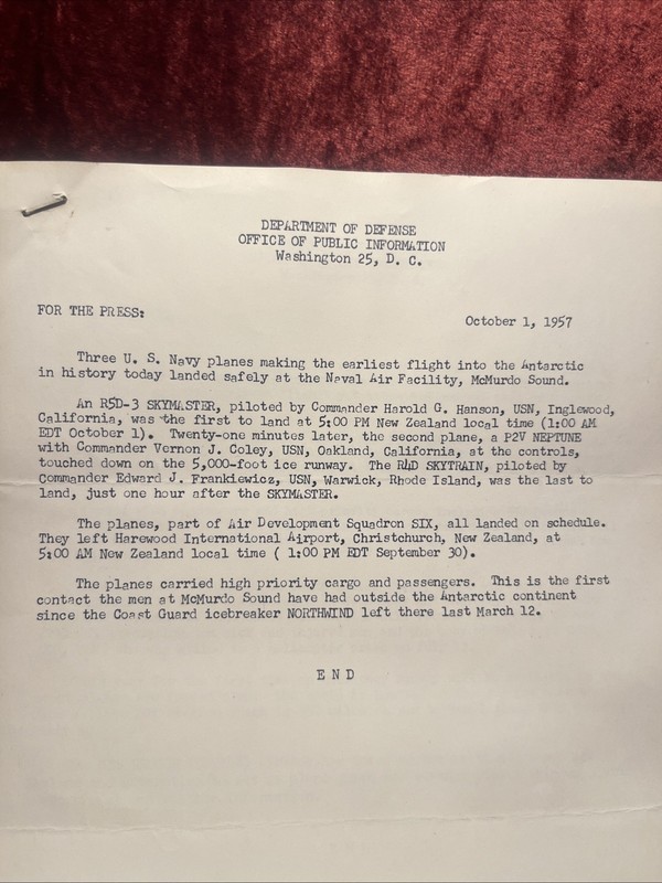 Antarctica Operation Deep Freeze Public Information For The Press Leland Curtis