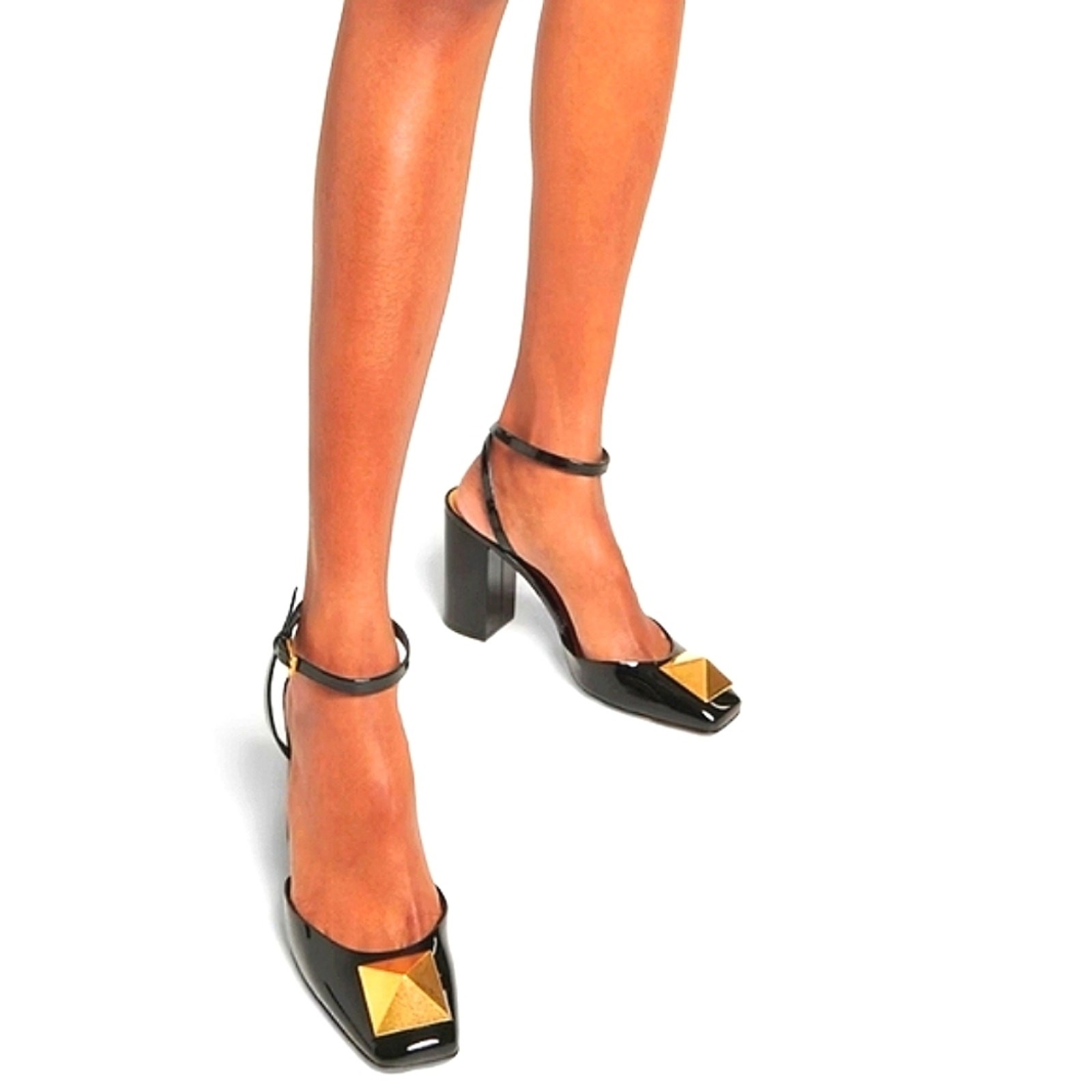 NWT$1,100 Valentino Roman Stud Square Toe Patent Leather 90mm Heel Pumps Sz 37 thumbnail 2