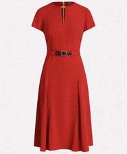 Ralph Lauren Georgette Midi Dress 6 Red Fit Flare Silky Belted Classic Sexy NWT