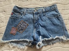 VTG Mudd Distressed Frayed PATCHWORK Y2k 90s Denim Jean Shorts Women Teens Sz 9