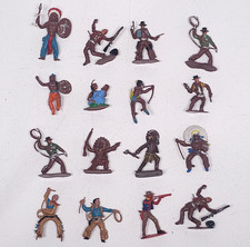 Lot of 16 Vintage Plastic Cowboys Indians 2.25" Figures Toy HK  Beton Bergen 