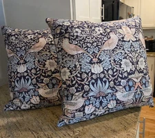 WILLIAM MORRIS at Home 24x24 Euro Pillows TWO Bird Strawberry Theif Blue