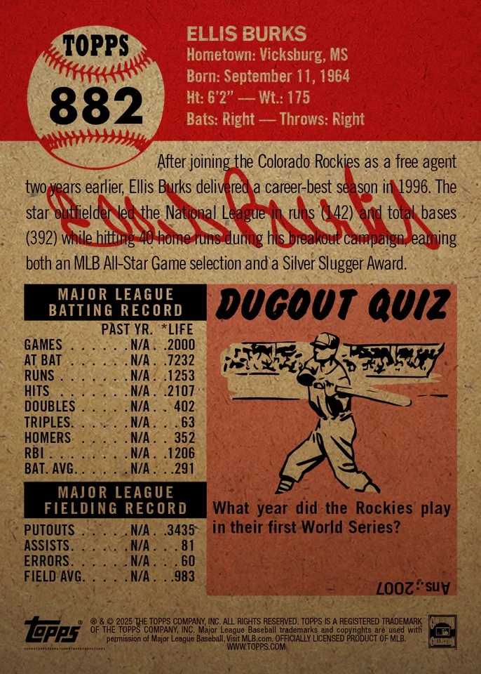 Topps Living Set Ellis Burks #882, Cade Horton #883 - Preventa Foto 2 de 3