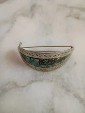 ALPACA MEXICO SILVER MOTHER OF PEARL HAIR ABALONE HAIR CLIP BARRETTE Handmade