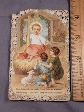 Antique Holy Prayer Card Victorian Lace Child Jesus Christian C17