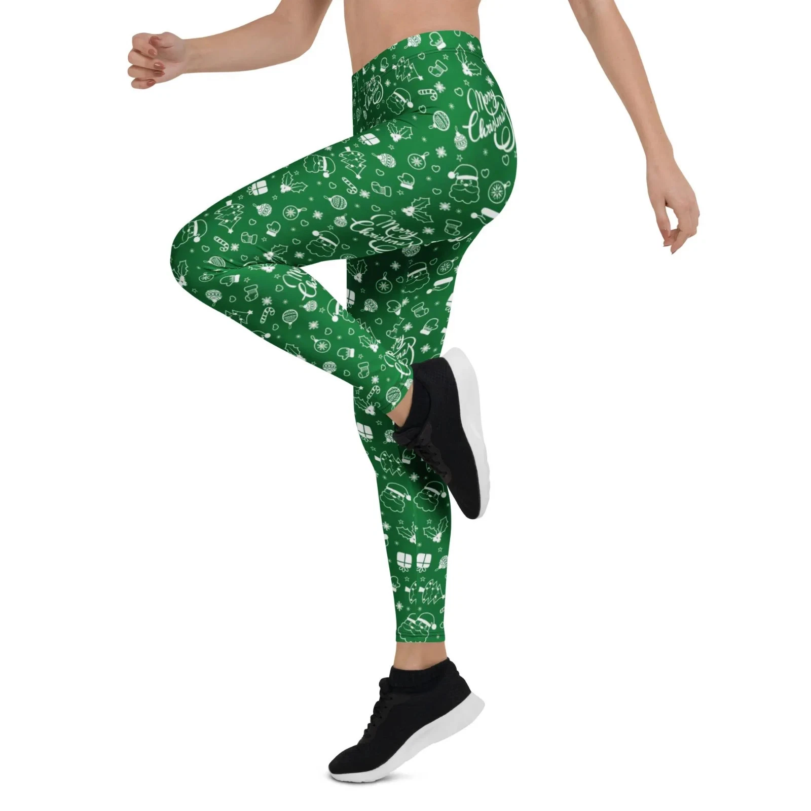 Green Christmas Santa Presents Collage Leggings