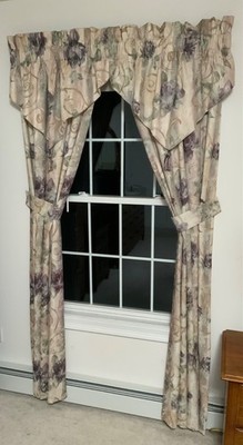 Set- CROSCILL CHAMBORD Amethyst Rose Curtains/Panels Drapes, Tie Backs, Valances