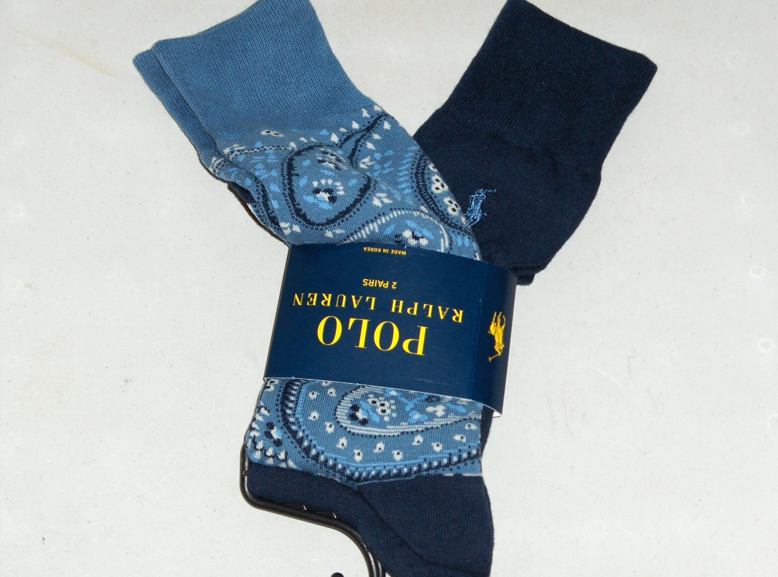 POLO RALPH LAUREN Calzini Uomo Cotone Paisley Pony BLU NAVY 2 Paia Nuovi con etichette