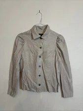 Drew Faux Leather Grey Greige Shirt Shacket Puff Sleeve Small