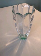 Orrefors Sweden Art Glass Green Crystal Mayflower signed 8.5" Vase 4791-22 HS