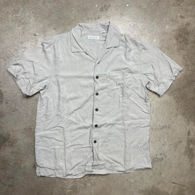 Bogari Silk Camp Collar loop button up shirt medium cream old money