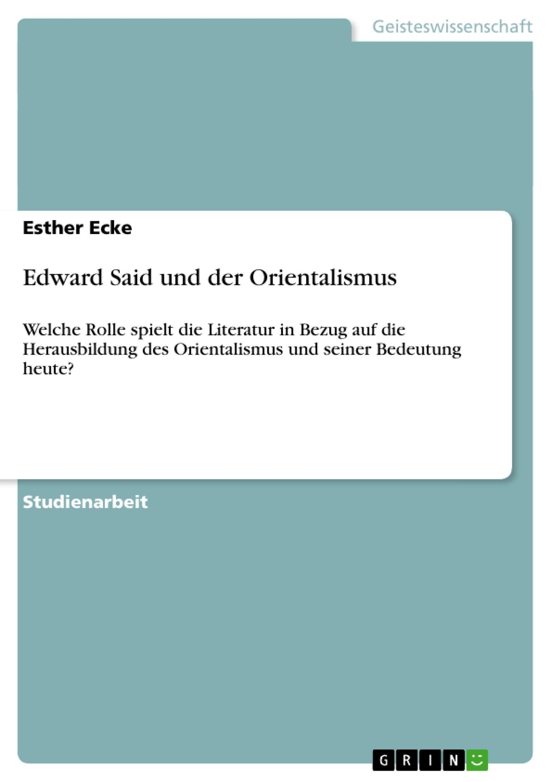 Thumbnail - Edward Said Und Der Orientalismus | Esther Ecke | Taschenbuch |