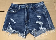 Womens Distressed Stretch Denim Shorts - Shein - Pockets - Size M