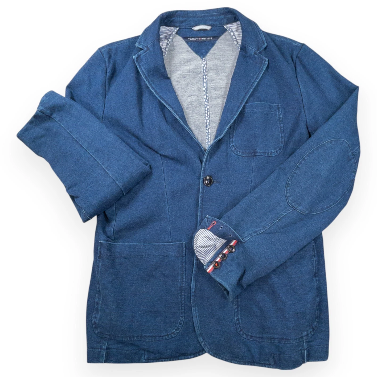 Tommy Hilfiger Mens Blazer Size M Blue Elbow Patch 4-Way Stretch Unstructured