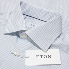 Eton NWT Dress Shirt Size 38 15 Contemporary Fit in Blue and Light Gray Check