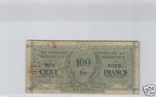 Neue Hebrides 100 Franken ND (1943-44) 5 000 Exemplare Pick 3 Selten