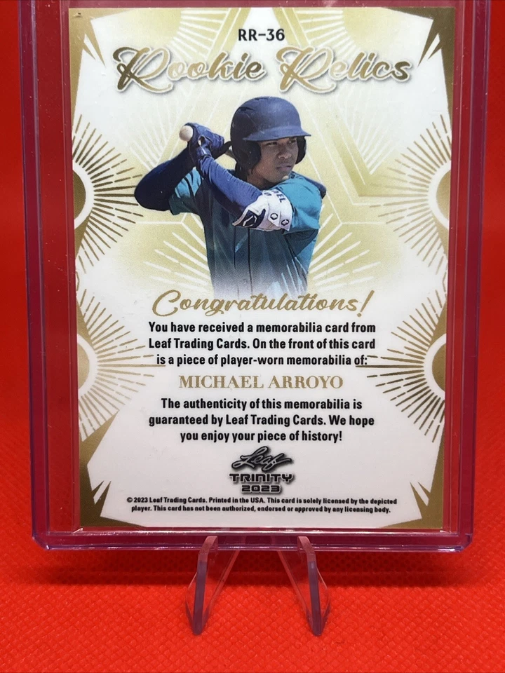 Michael Arroyo 2023 Leaf Trinity XRC Rookie Relics Player Worn Patch RC Jersey - Image 2 of 2