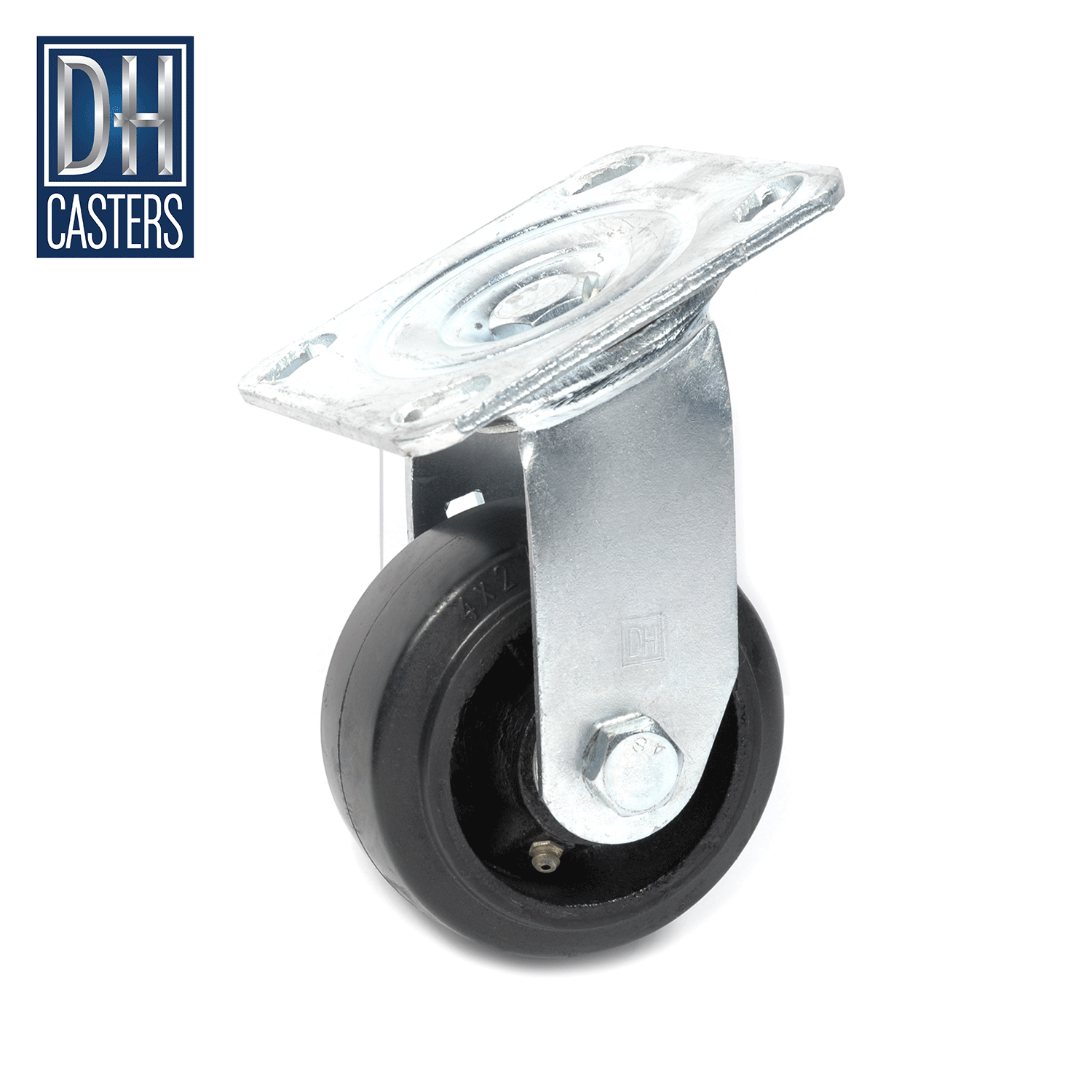 (1) DH Casters 4" x 2" Swivel Moldon Rubber Wheel Box Cart Container