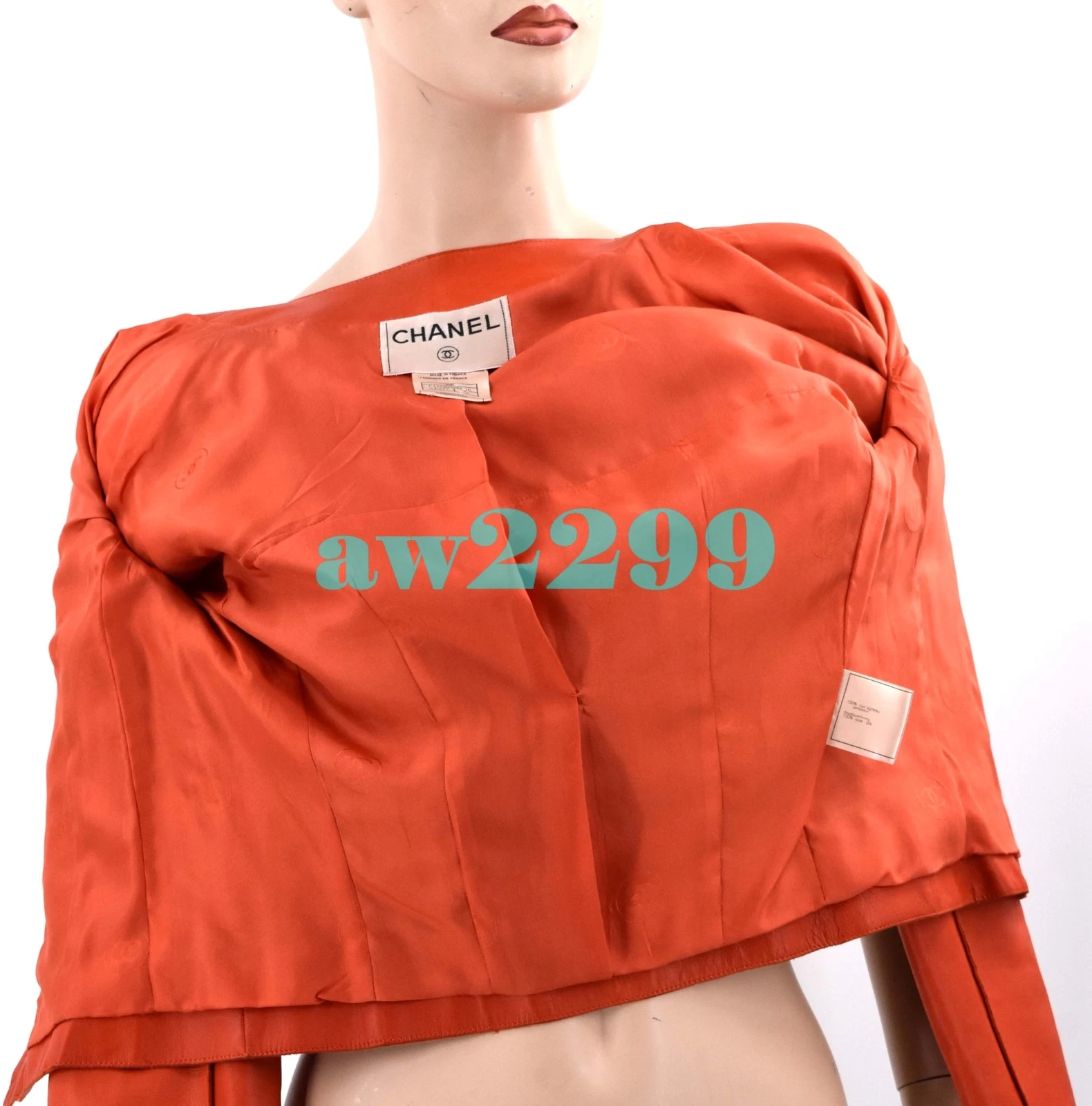 GIACCA CHANEL $9.300 1999 PRIMAVERA 100% PELLE DI AGNELLO ARANCIONE CROPPED FR 38