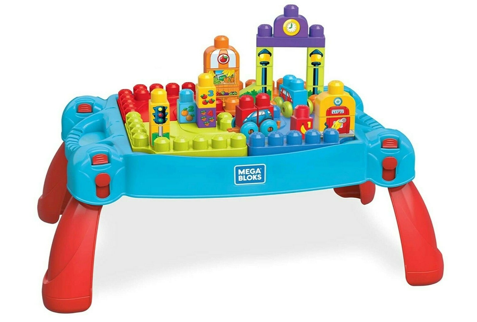 Table d'apprentissage Mega Bloks anti-désordre avec bac de rangement et briques pour 3+