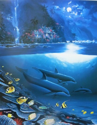 Wyland Studios Paradise 1992 Ocean art vintage lithograph Dolphins
