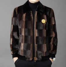 Cappotto pelliccia visone uomo finta lusso risvolto colletto giacca tasca moda parka