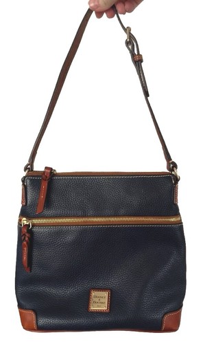 Dooney and Bourke Pebble Leather Small Zip Crossbody Bag - Navy - Picture 1 of 3