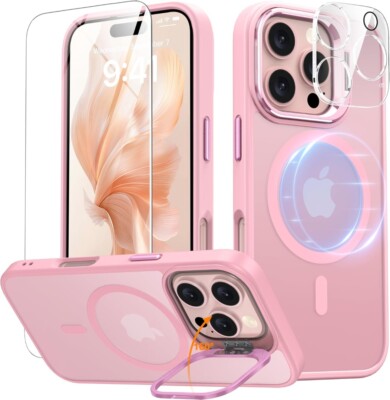 MAGSAFE Hülle für iPhone 16 15 14 Pro Max Magnet Ständer Cover + Display & Linse Glas