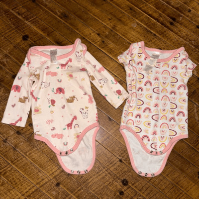 Peanut Shell 2 pack pink 0-3 month long/short sleeve one piece