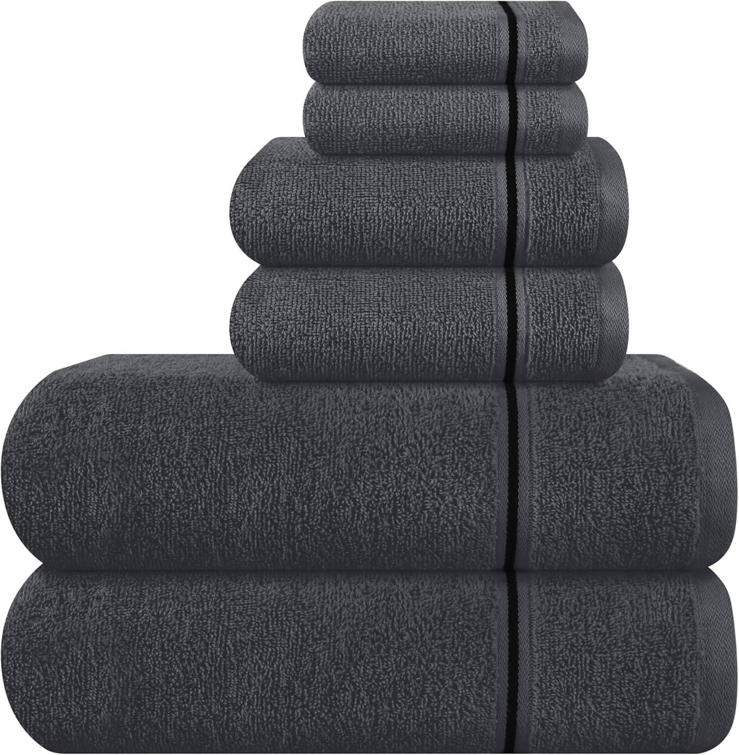 Ultra Soft 6-Pack Cotton Towel Set with 2 Charcoal Grey Towels