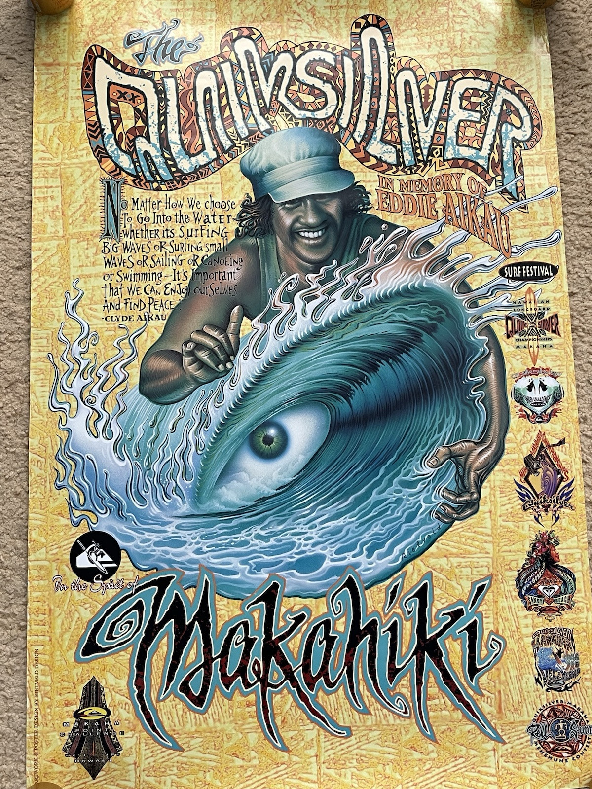 QUIKSILVER EDDIE AIKAU WOULD GO EARLY-MID 90’s WAIMEA BAY HAWAII MAKAHIKI POSTER