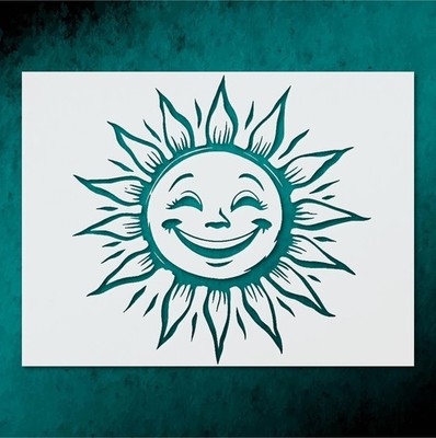 Smiling Sun Character Wall Art Reusable Plastic Stencil - StencilAir