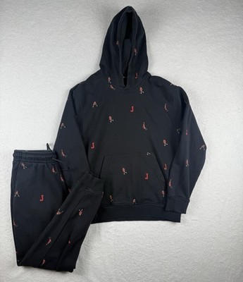 Nike Jordan Essentials Fleece Hoodie & Sweatpants All Over Jordan Black Small 