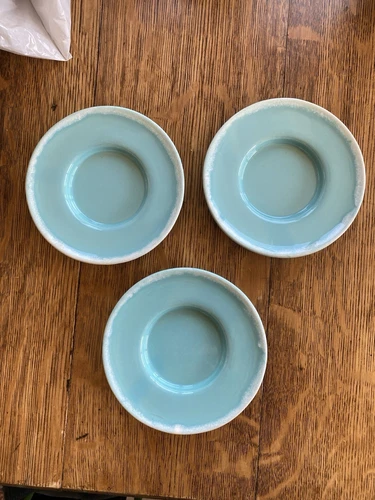 Hull Crestone Pottery Turquoise Saucers Drip Glaze Set Of 3
