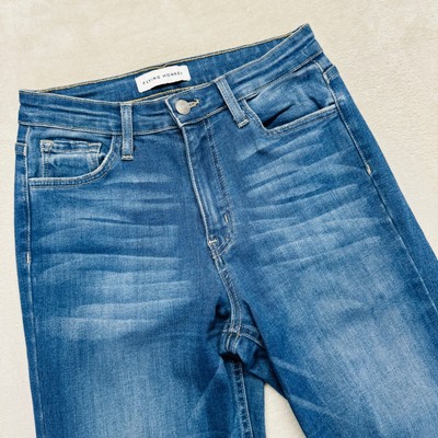 Flying Monkey Jeans Women 27 Flare Leg Frayed Hem High Rise Denim Blue Inseam 31