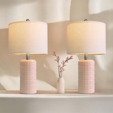 Pokat 20.75 Pink Ceramic Table Lamps Set Of 2 Small Modern Bedroom Lamps For