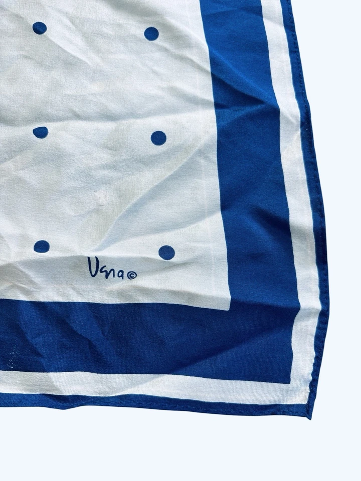 Bufanda vintage de lunares 100 % seda azul claro y azul marino de diseñador Vana Foto 2 de 4