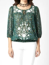 FLYING TOMATO PEASANT BLOUSON TOP M EMBROIDERED FESTIVAL COACHELLA BOHO WHIMSY