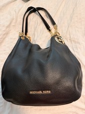 Michael Kors Lillie Black Pebbled Shoulder Bag, Zip Closure, Gold Hardware,