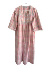 Miss Elaine Womens Seersucker Zip Robe Sz L Pink Short Sleeve Lightweight Mumu