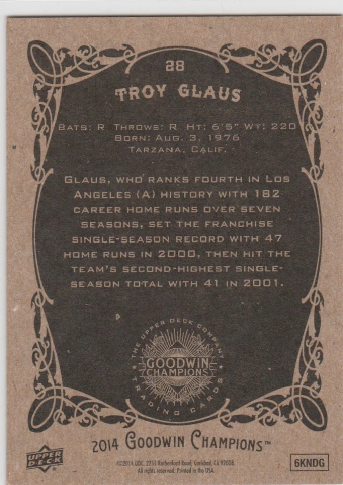 2014 Upper Deck Goodwin Champions #28 Troy Glaus - Image 2 of 2